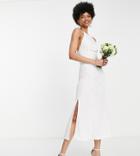 Little Mistress Tall Bridal Lace Midi Dress With Low Back In Ivory-white
