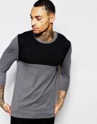 Asos Muscle 3/4 Sleeve T-shirt With Contrast Yoke In Gray - Charcoal
