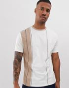 Asos Design Organic Relaxed T-shirt With Vertical Color Block And Contrast Stitching - White