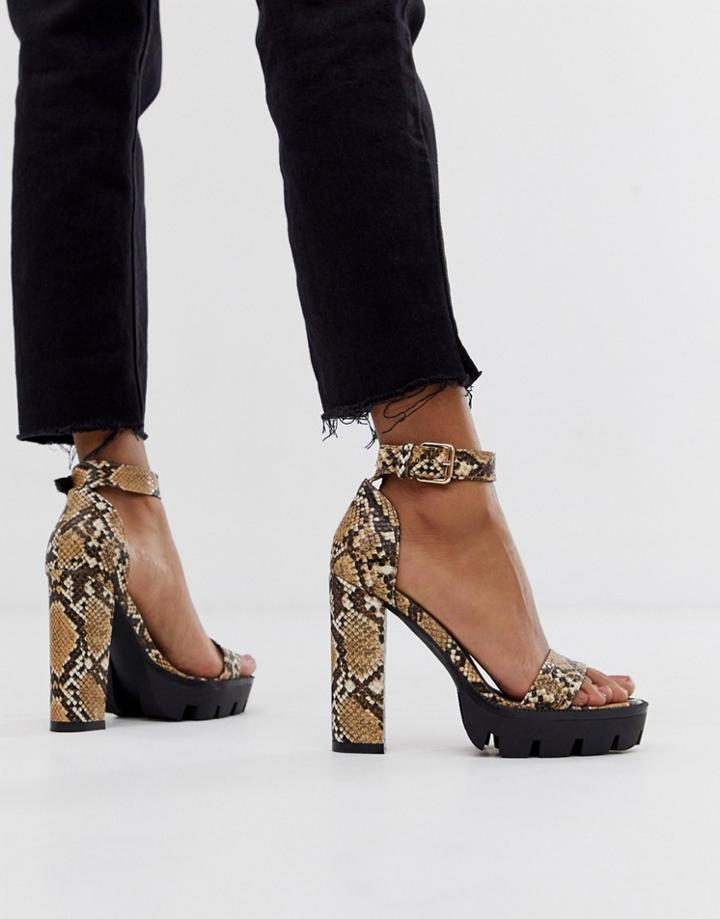 Simmi London Jordan Snake Chunky Heeled Sandals - Beige