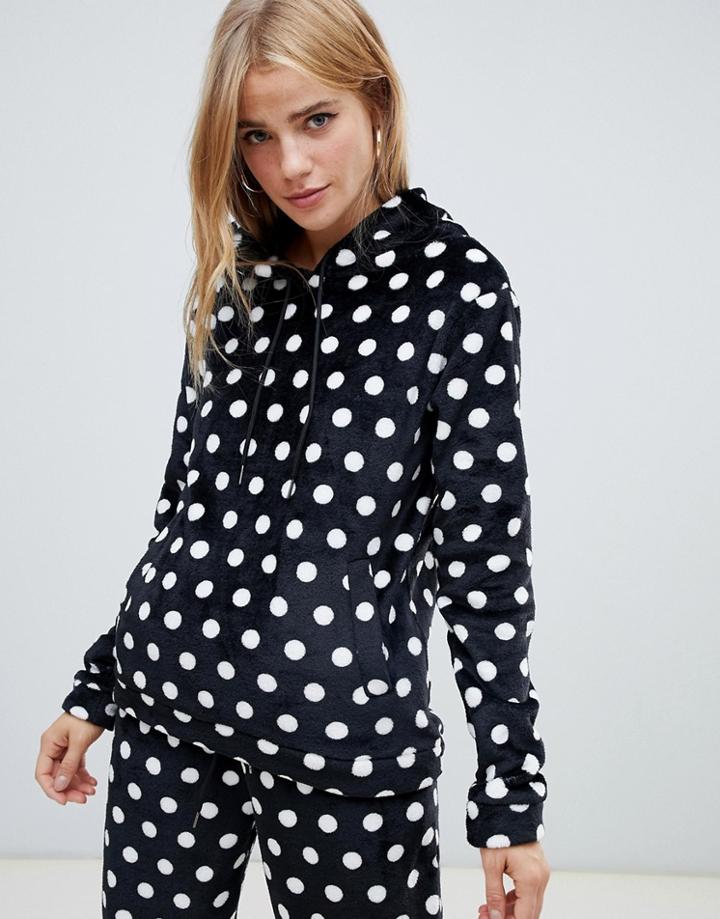 Daisy Street Relaxed Hoodie In Faux Fur Polka Dot Two-piece - Black