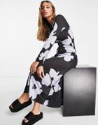 Asos Design Maxi Dress With Tie Detail In Black And Blue Floral-multi