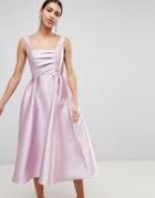 Asos Design Structured Prom Midi Dress With Square Neck - Pink