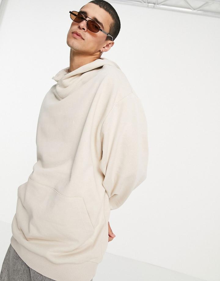 Asos Design Oversized Hoodie With Crossover Neck In Beige-neutral