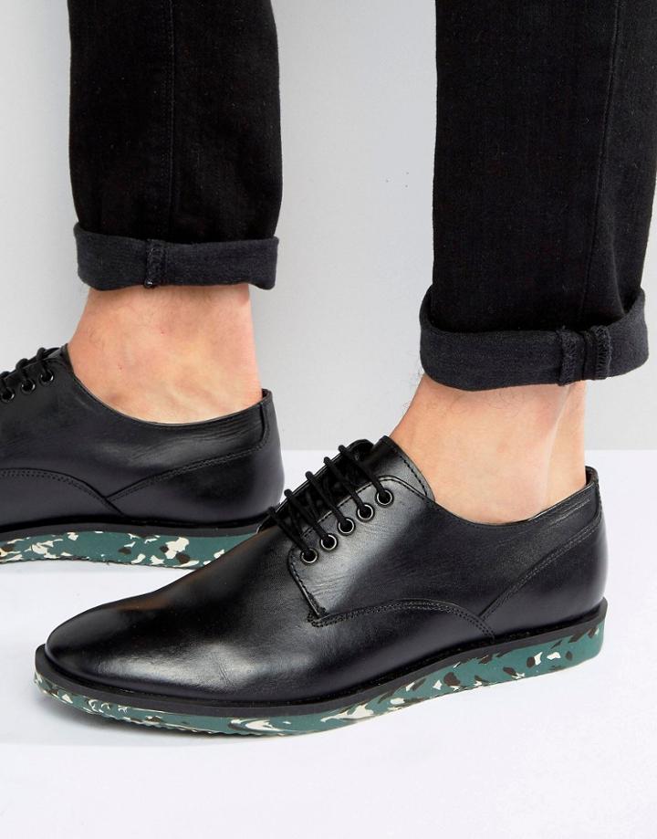 Asos Derby Shoe In Black Leather With Interest Sole - Black