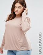 Asos Curve Linen Mix T-shirt With Long Sleeves - Purple