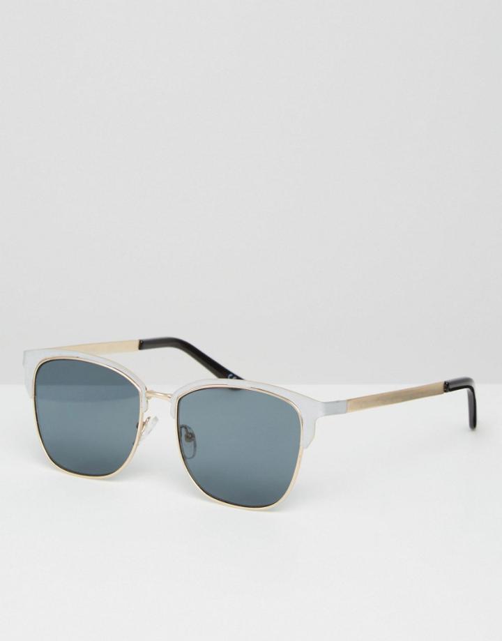 Asos Metal Retro Sunglasses In Silver - Silver