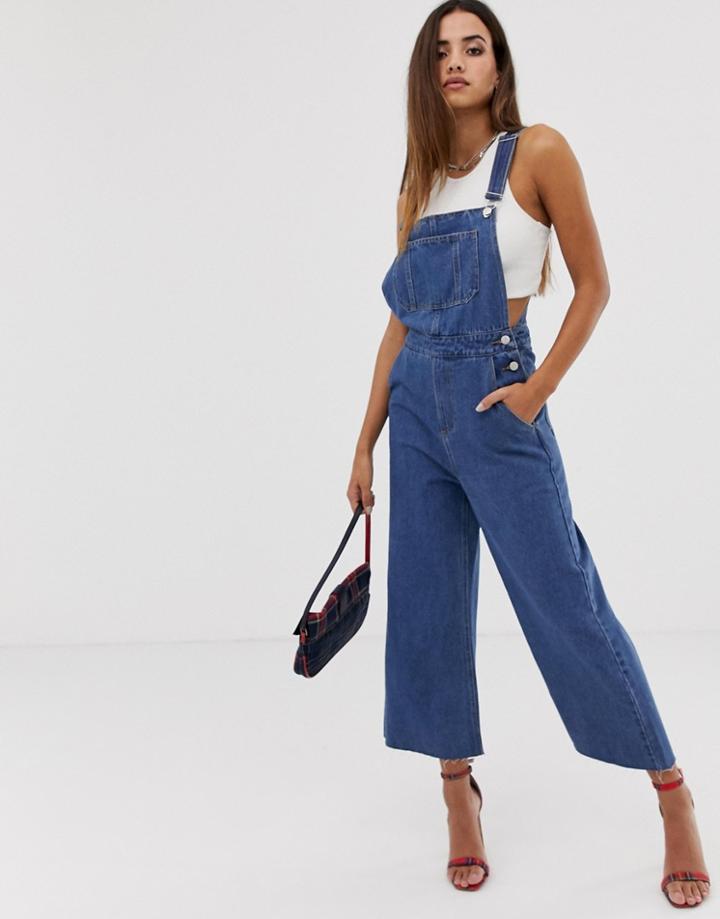 Boohoo Wide Leg Overalls In Denim Blue - Blue