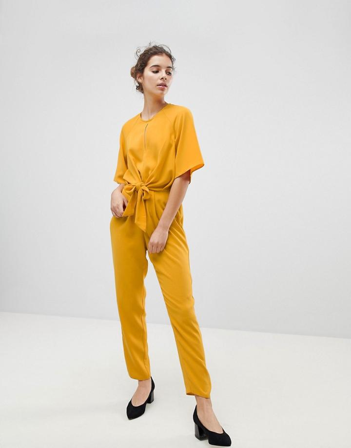 Miss Selfridge Tie Front Jumpsuit - Yellow