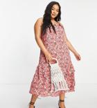 Simply Be Tiered Sundress In Red Ditsy Floral-multi