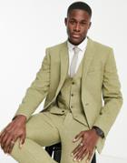Asos Design Wedding Skinny Wool Mix Suit Jacket In Sage Basketweave Texture-green