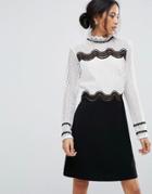 Amy Lynn Occasion High Neck Monochrome Lace Shift Dress - Black