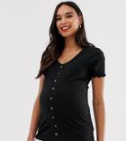 New Look Maternity Button Down Tee In Black - Black