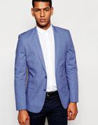 Asos Skinny Suit Jacket In Blue Poplin - Blue