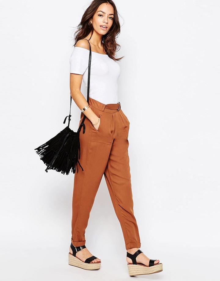 New Look Twill Peg Pants - Stone
