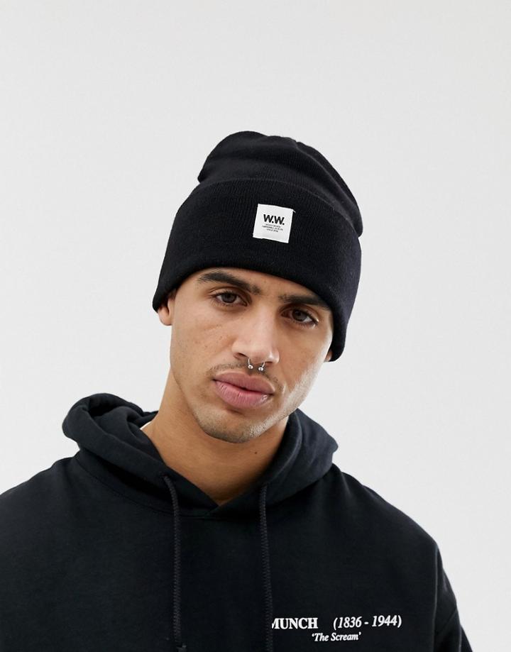 Wood Wood Gerald Box Logo Beanie In Black - Black
