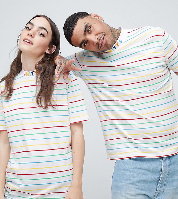 Asos Design X Glaad & T-shirt With High Neck And Embroidery - White