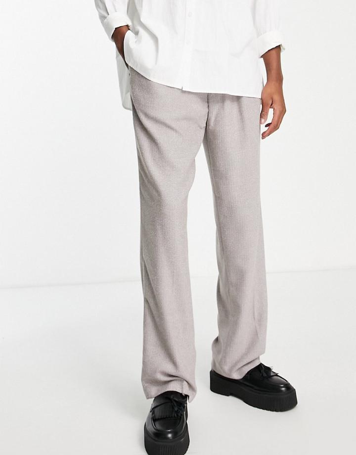 Asos Design High Rise Wide Leg Wool Mix Smart Pants In Gray Boucle