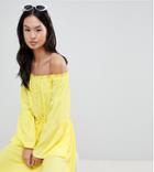 Boohoo Lace Detail Bardot Summer Dress - Yellow