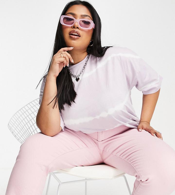 Asos Design Curve Oversized T-shirt With Tie Dye Stripe In Lilac-purple