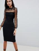 Ax Paris Long Sleeve Bodycon Dress With Mesh Sleeves - Black