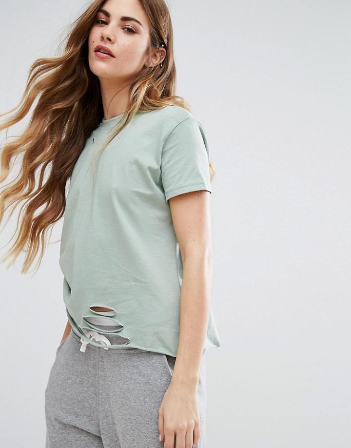 Daisy Street Distressed T-shirt - Green