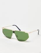 Svnx Retro Shield Sunglasses In Green And Gold