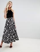 Asos Scuba Prom Midaxi Skirt In Polka Dot - Black