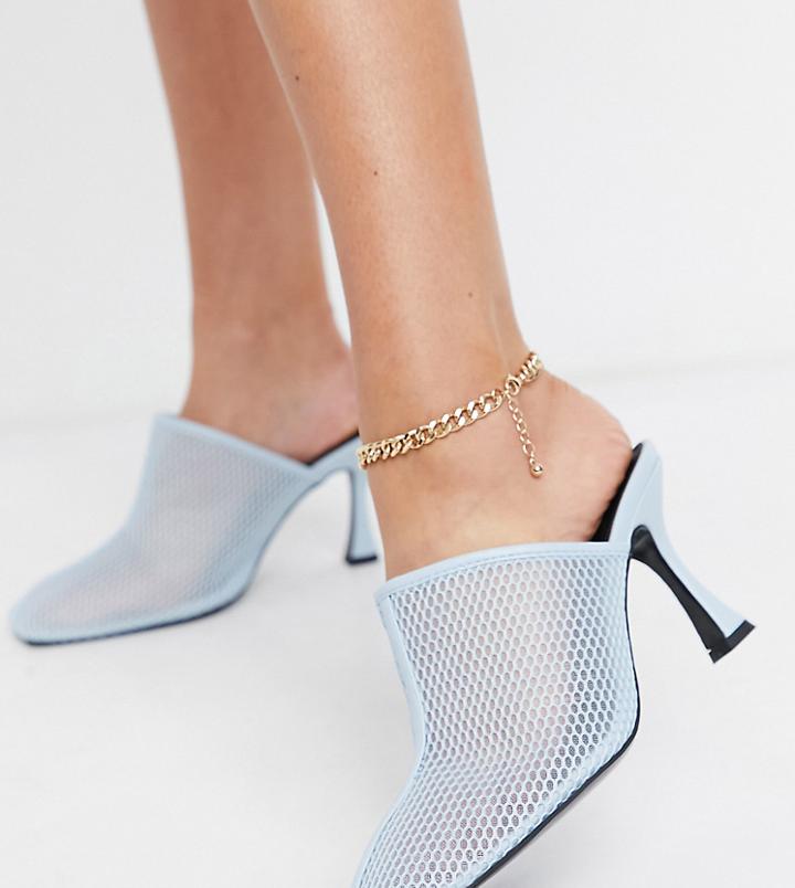 Asos Design Wide Fit Sian Mesh Mid Heeled Mules In Blue-blues