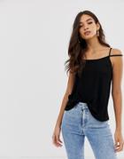Asos Design Tank With Clean Double Strap In Black - Black