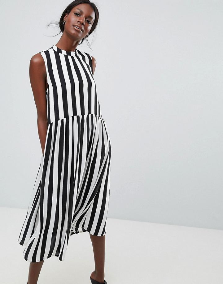 Y.a.s High Neck Stripe Dress - Black