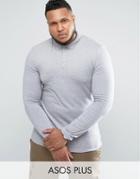 Asos Plus Extreme Muscle Long Sleeve Polo In Gray Marl - Gray