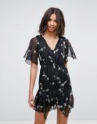 Miss Selfridge Floral V Neck Tea Dress - Silver