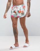 11 Degrees Runner Swim Shorts With Floral Print In Super Short - White