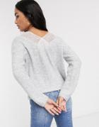 Vila Oversized Sweater With Lace Back Detail-grey