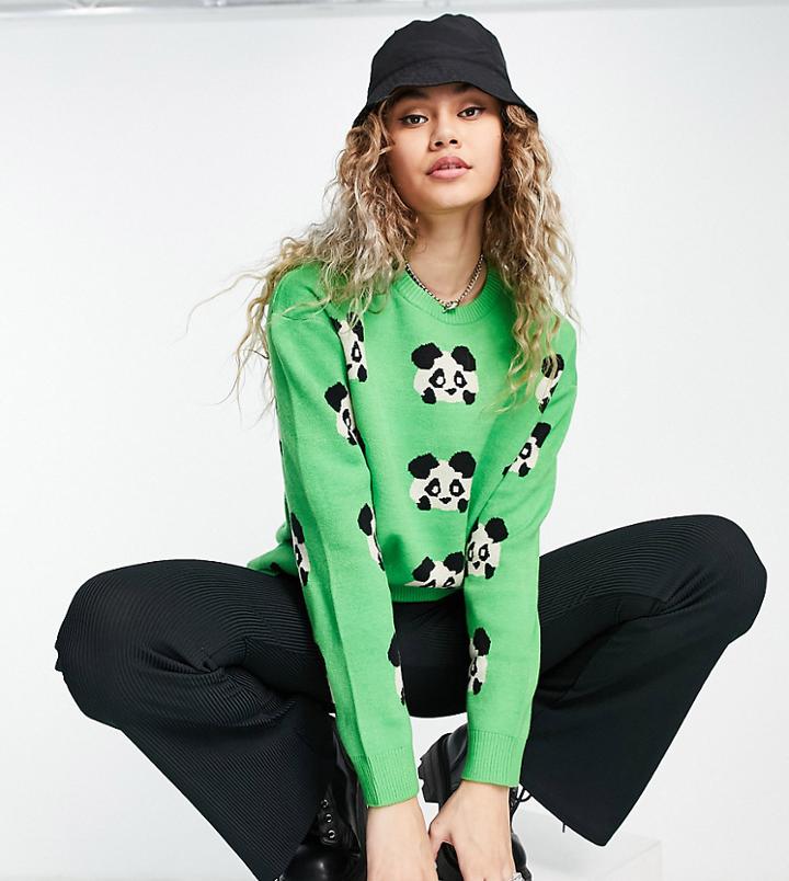 Native Youth Very Oversized Sweater In Panda Knit-green