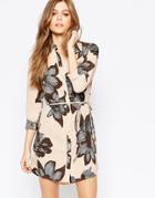 Vila Graphical Floral Shirt Dress - Rugby Tan