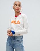 Fila Long Sleeve Relaxed T-shirt With Contrast Trims And Grpahic Front Logo Print - Cream