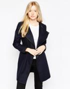 Brave Soul Belted Coat With Pu Trim - Navy
