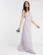 Tfnc Bridesmaid Lace Plunge Maxi Dress With Scalloped Back In Gray-grey