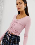 New Look Crop Top With Gathered Front In Pink - Pink