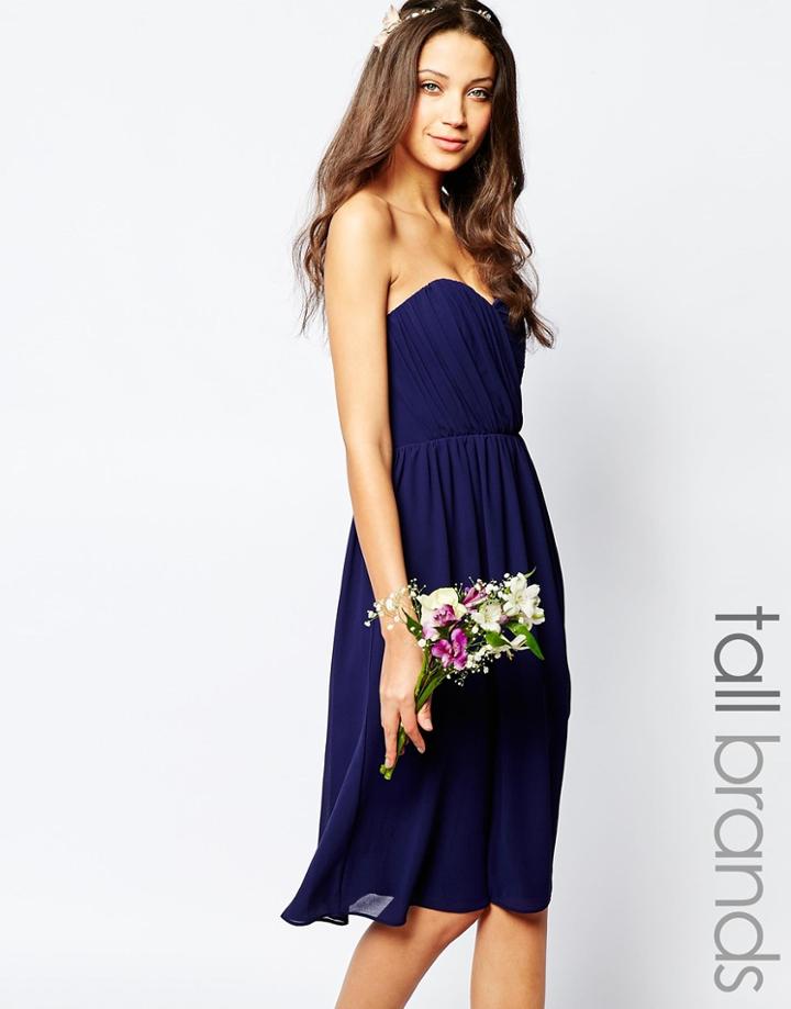 Tfnc Tall Wedding Bandeau Chiffon Midi Dress - Navy