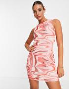 Urban Threads Body-conscious Mini Dress In Pink Marble Print-multi