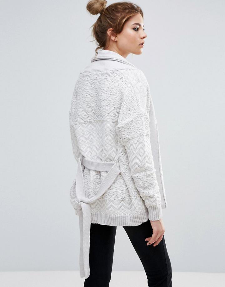 John & Jenn Gemini Textured Cardigan With Belt - White