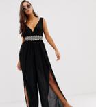River Island Beach Jumpsuit With Embellished Waistband In Black - Black
