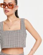 Asos Design Boxy Crop Top In Brown Gingham - Part Of A Set