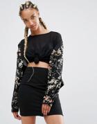 Pull & Bear Floral Print Bomber Jacket - Black