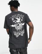 Allsaints Patched T-shirt With Back Print In Black