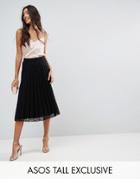 Asos Tall Pleated Lace Midi Skirt - Black