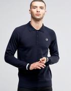 Fred Perry Laurel Wreath Knit Ls Polo Shirt Tipped Cuff - Navy